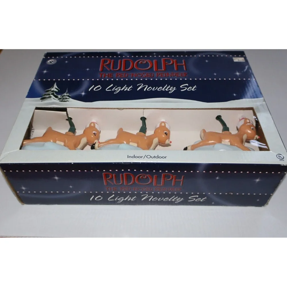 RUDOLPH REINDEER Shaped 10 Lights Holiday Christmas Novelty Set Box TESTED WORKS